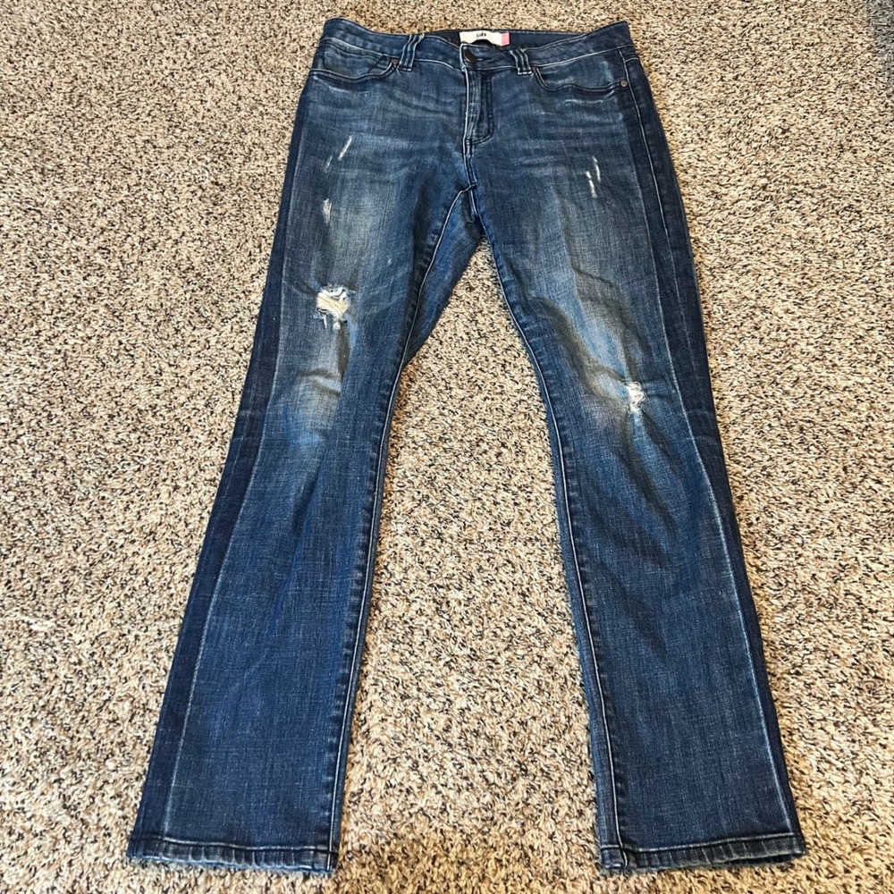 Cabi Jeans High Straight Blue Denim Distressed Flair Leg Women's Size 6
